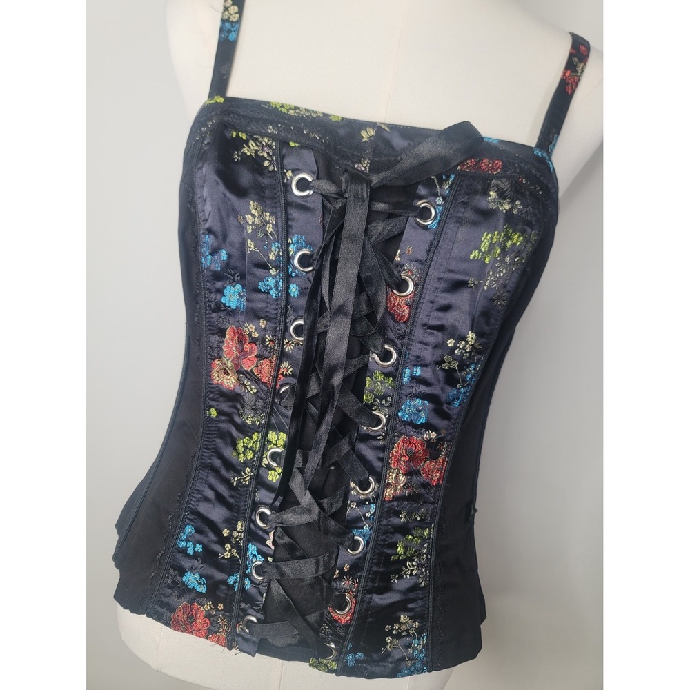 NWT Tripp NYC for Torrid Black Floral Brocade Lace Up Corset Top